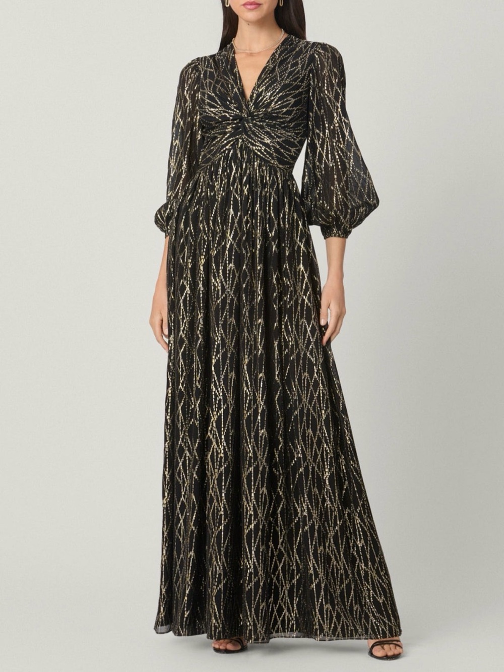 Shoshanna Rosalie Metallic Twist-Front Maxi dress